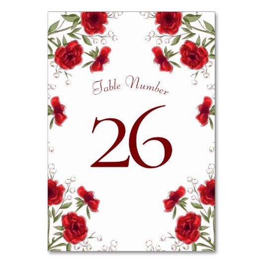 Rote Rosen Romantische Hochzeit Tischnummer (Rückseite)