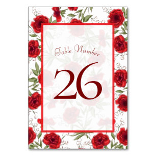 Rote Rosen Romantische Hochzeit Tischnummer
