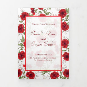 Rote Rosen Romantische Hochzeitsprogramme Dreifach-gefaltete Programmkarte