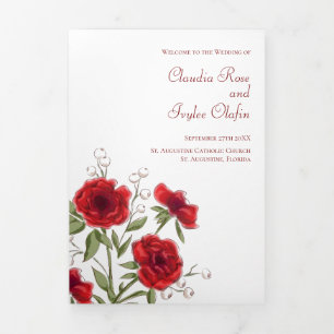 Rote Rosen Romantische Hochzeitsprogramme Dreifach-gefaltete Programmkarte