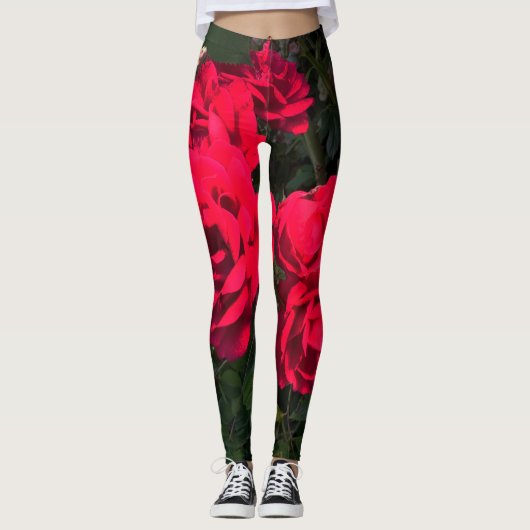 Rote Rosen Rosarium Leggings (Vorderseite)