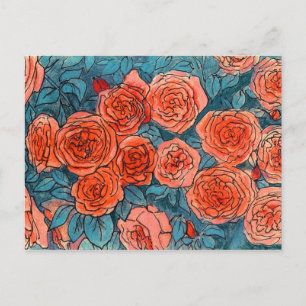 Rote Rosen, Rose Garten, Life Sketch Tinten Pasta Postkarte