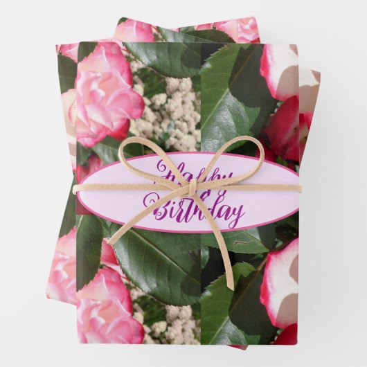 Rote Rosen Rose Weißer Blume Hütte Gartenanlage Geschenkpapier Set (Beispiel)