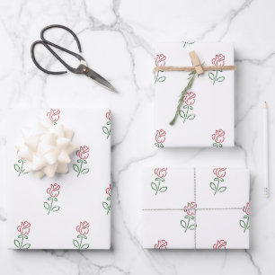 Rote Rosen, Rosenmuster, Blumen Geschenkpapier Set