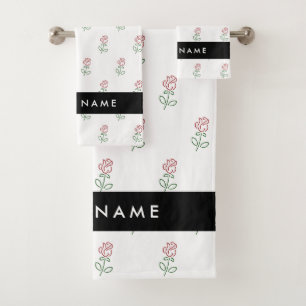 Rote Rosen, Rosenmuster, Ihr Name Badhandtuch Set
