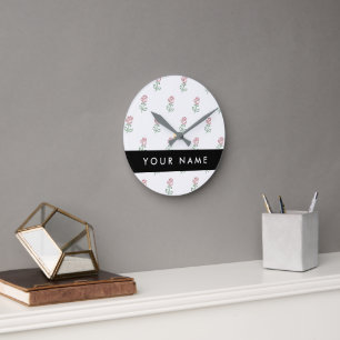 Rote Rosen, Rosenmuster, Ihr Name Runde Wanduhr
