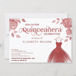 Rote Rosen Rotes Glitzer Kleid Quinceañera Einladu Einladung