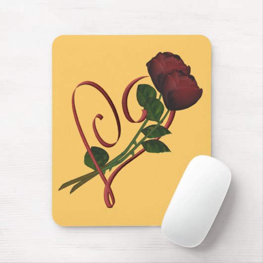 Rote Rosen Rotes Herz Blume Mousepad (Mit Mouse)