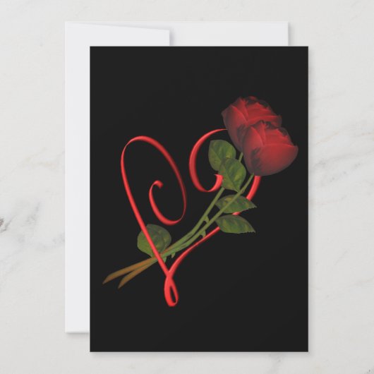 Rote Rosen Rotes Herz Schwarzes Elegantes Einladung (Rückseite)