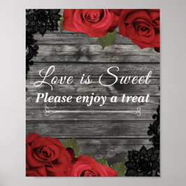 Rote Rosen Rustikale Black Lace Wedding Genießen L Poster