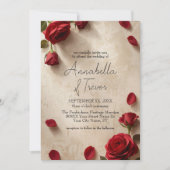 Rote Rosen Rustikale Romantische Hochzeit Einladung (Vorderseite)