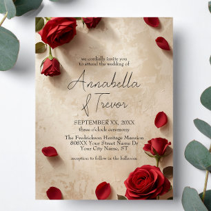 Rote Rosen Rustikale Romantische Hochzeit Einladung