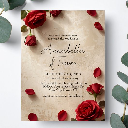 Rote Rosen Rustikale Romantische Hochzeit Einladung