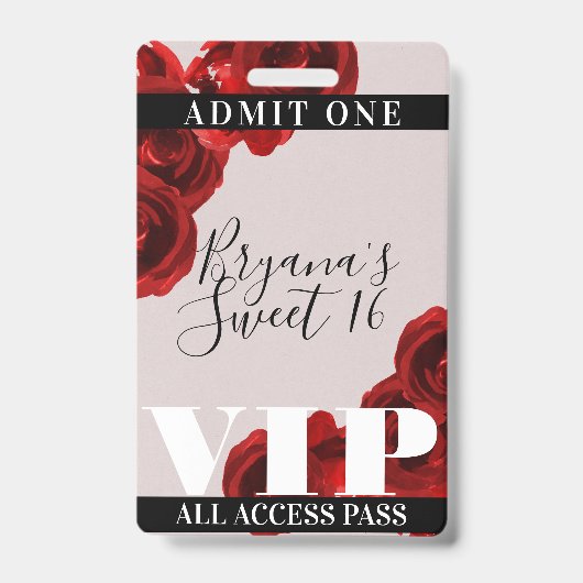 Rote Rosen Rustikaler Chic Sweet 16 VIP Pass Ausweis (Front)