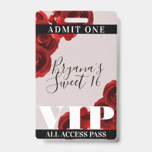 Rote Rosen Rustikaler Chic Sweet 16 VIP Pass