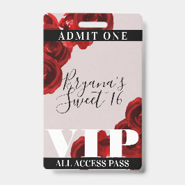 Rote Rosen Rustikaler Chic Sweet 16 VIP Pass Ausweis