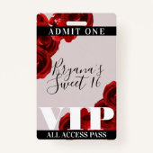 Rote Rosen Rustikaler Chic Sweet 16 VIP Pass Ausweis (Vorderseite)