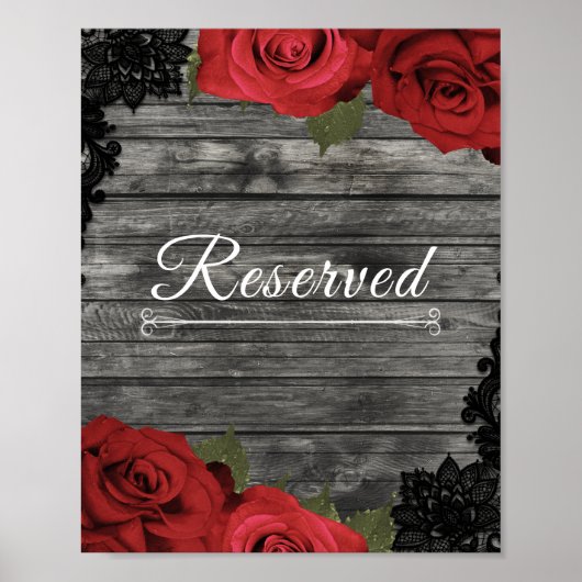 Rote Rosen Rustikales Black Lace Hochzeit vorbehal Poster (Vorne)