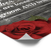 Rote Rosen Rustikales Black Lace Hochzeitszeichen Poster (Ecke)