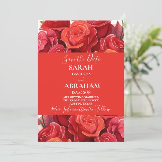 Rote Rosen Save the Date Einladung (Stehend Vorderseite)