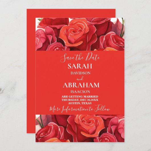 Rote Rosen Save the Date Einladung (Vorne/Hinten)