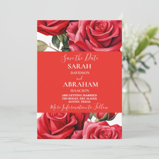 Rote Rosen Save the Date Einladung (Stehend Vorderseite)