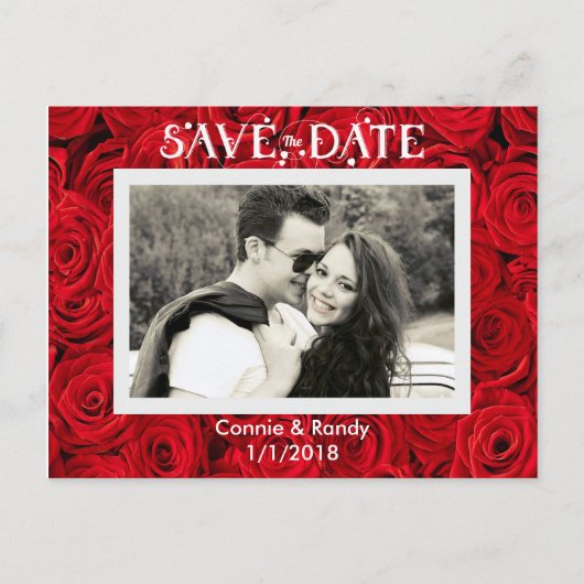 Rote Rosen Save the Date Foto Postkarte (Vorderseite)