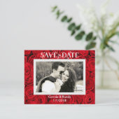 Rote Rosen Save the Date Foto Postkarte (Stehend Vorderseite)