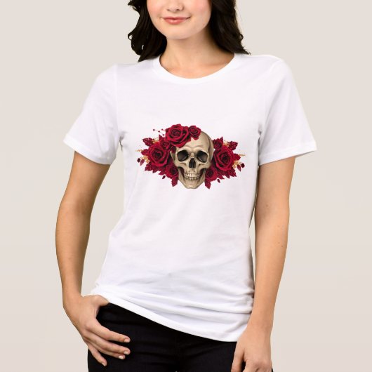 Rote Rosen-Schädel | Gothic-Halloween-Shirt Tri-Blend Shirt (Vorderseite)