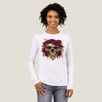 Rote Rosen-Schädel | Gothic-Halloween-T-Shirt
