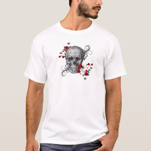 Rote Rosen Schädel T-Shirt