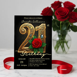 Rote Rosen-Schmuckakzente Filigran Gold 21. Geburt Einladung