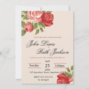Rote Rosen Schrift Hochzeits-Einladung   Elegante  Einladung