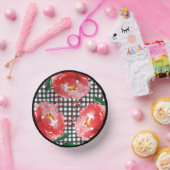 Rote Rosen Schwarz-weiß Gingham Pappteller (Party)