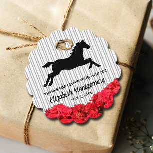Rote Rosen Schwarz-weiße Streifen Derby Race Pferd Geschenkanhänger