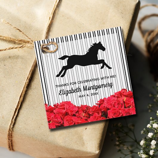 Rote Rosen Schwarz-weiße Streifen Derby Race Pferd Geschenkanhänger