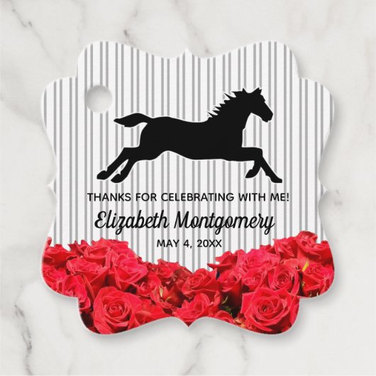 Rote Rosen Schwarz-weiße Streifen Derby Race Pferd Geschenkanhänger (Vorderseite)