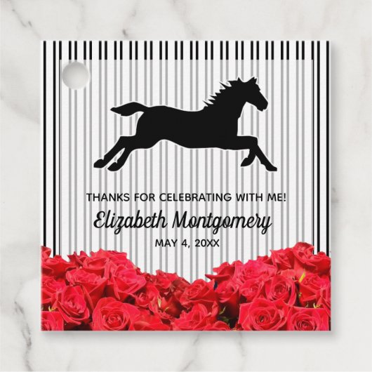 Rote Rosen Schwarz-weiße Streifen Derby Race Pferd Geschenkanhänger (Vorderseite)