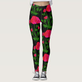Rote Rosen Schwarze Leggings (Vorderseite)