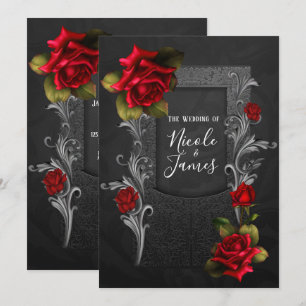 Rote Rosen Schwarze Ornamental Gothic Hochzeit Einladung