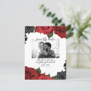 Rote Rosen schwarze Spitze weiße Hochzeit Termin v Einladung
