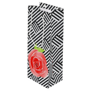 Rote Rosen schwarze und weiße Streifen Geschenktüte Für Weinflaschen