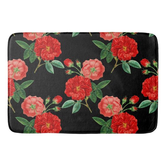 Rote Rosen, schwarzer Hintergrund, Badematte (Vorderseite)
