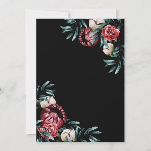 Rote Rosen Schwarzer Hintergrund Elegante Script H Einladung (Rückseite)