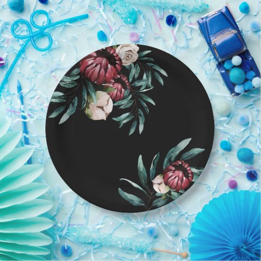 Rote Rosen Schwarzer Hintergrund Elegantes Skript Pappteller (Party)