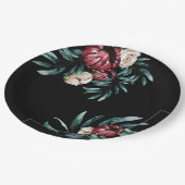 Rote Rosen Schwarzer Hintergrund Elegantes Skript Pappteller (Schrägansicht)