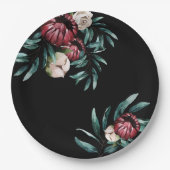 Rote Rosen Schwarzer Hintergrund Elegantes Skript Pappteller (Vorderseite)