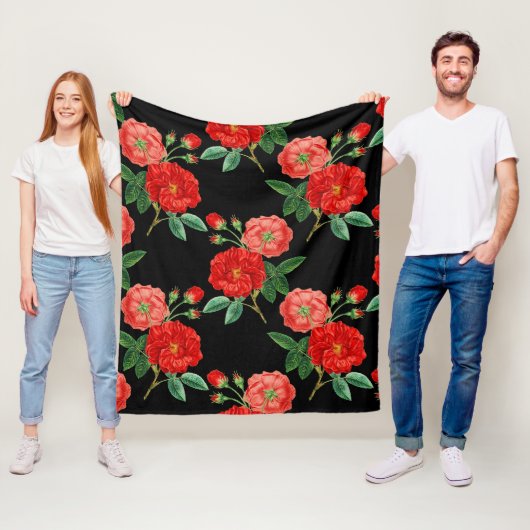 Rote Rosen, schwarzer Hintergrund, Fleecedecke (Beispiel)