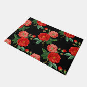 Rote Rosen, schwarzer Hintergrund, Fußmatte (Schrägansicht)