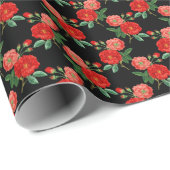 Rote Rosen, schwarzer Hintergrund, Geschenkpapier (Rolleneckpunkt)